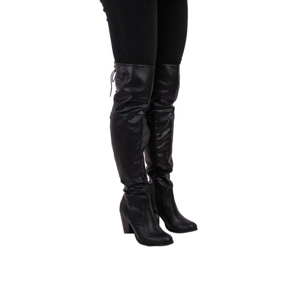 Chase & Chloe Max-2 Women's Over The Knee Thigh High Suede Chunky Heel B… - Picture 4 of 9